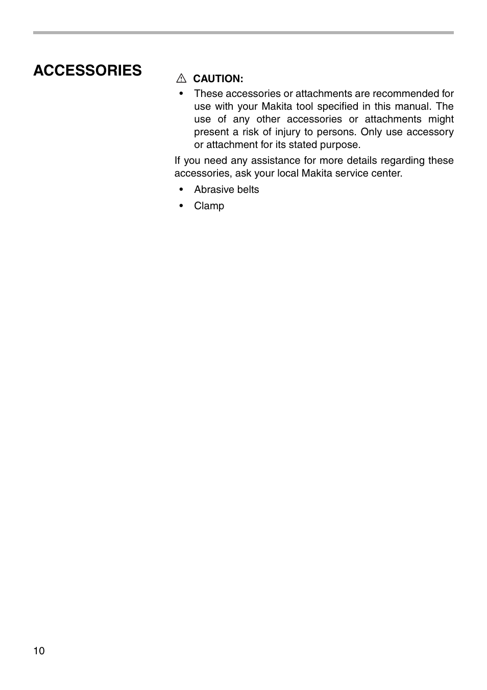 Accessories | Makita 9911 User Manual | Page 10 / 16