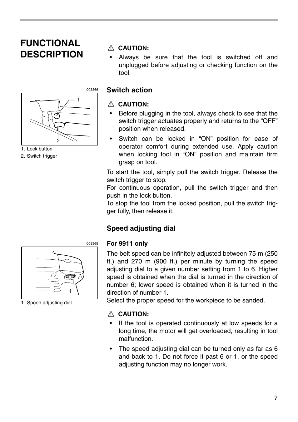 Functional description | Makita 9911 User Manual | Page 7 / 16