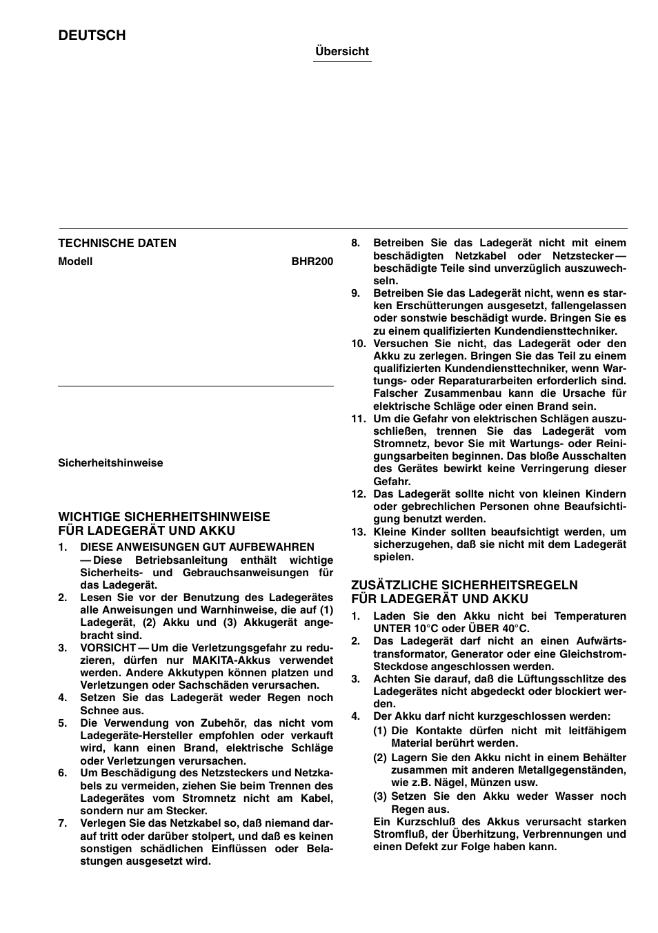 Deutsch | Makita BHR200 User Manual | Page 15 / 76