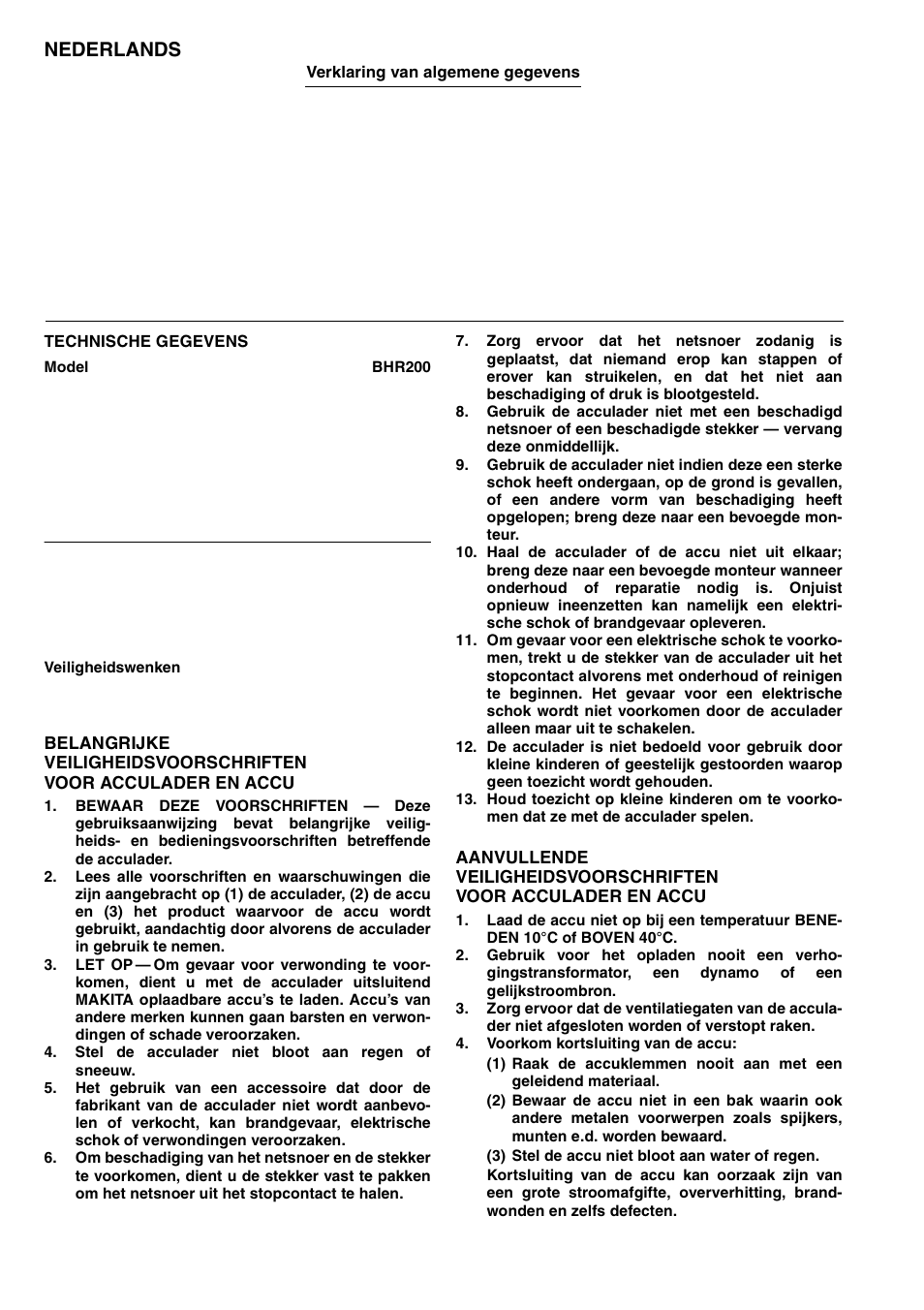 Nederlands | Makita BHR200 User Manual | Page 26 / 76