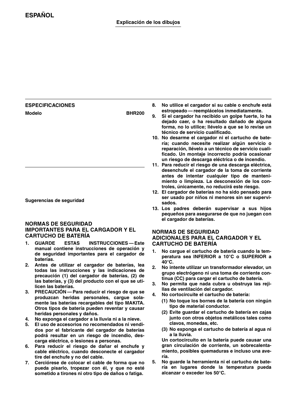 Español | Makita BHR200 User Manual | Page 31 / 76