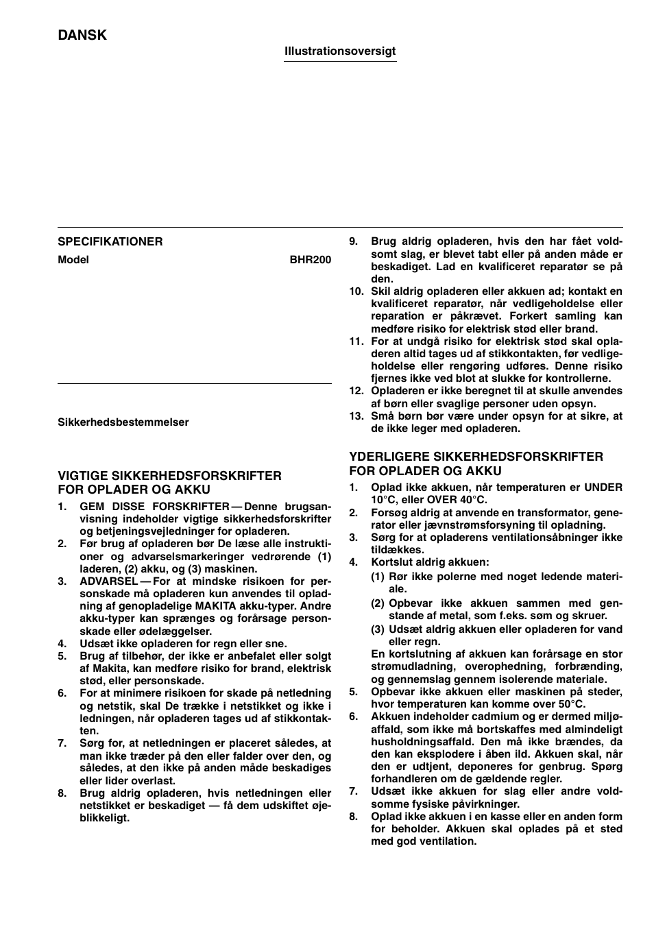 Dansk | Makita BHR200 User Manual | Page 41 / 76