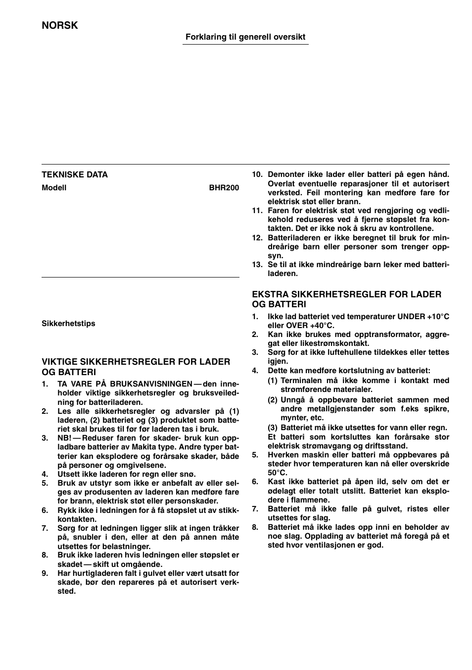 Norsk | Makita BHR200 User Manual | Page 51 / 76