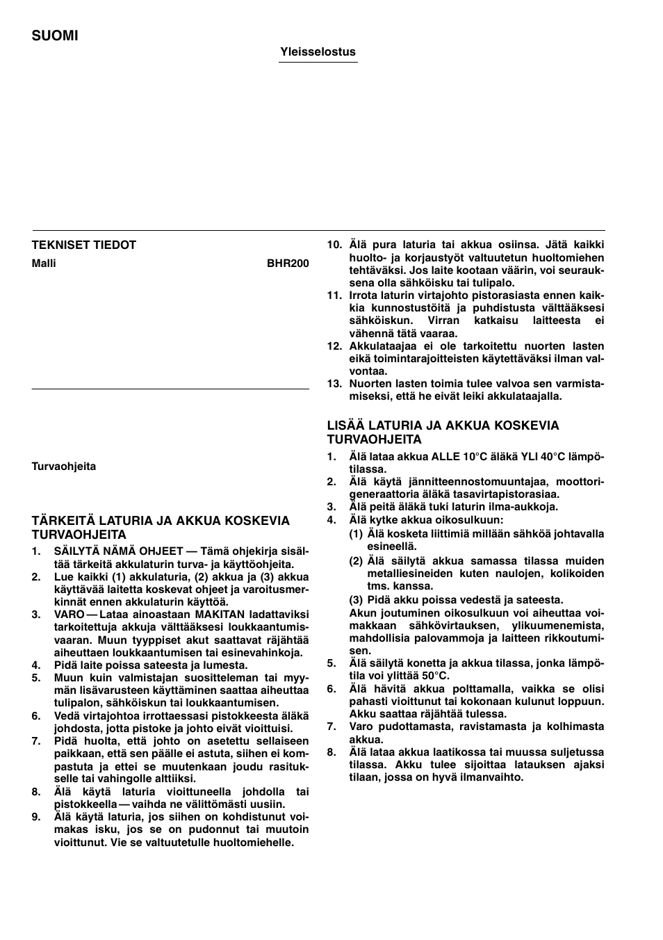 Suomi | Makita BHR200 User Manual | Page 56 / 76