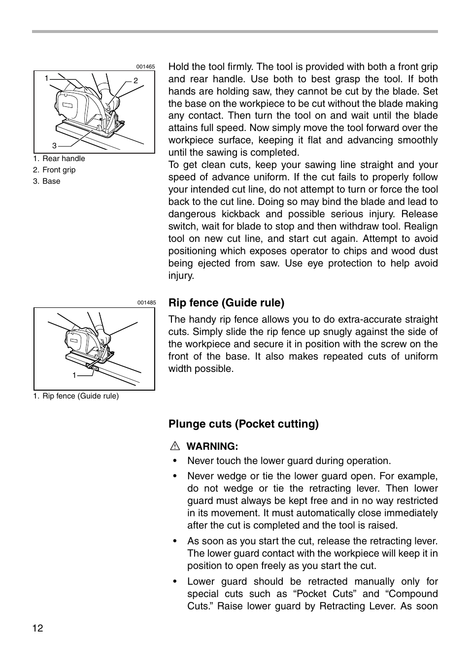 Rip fence (guide rule), Plunge cuts (pocket cutting) | Makita 5057KB User Manual | Page 12 / 20