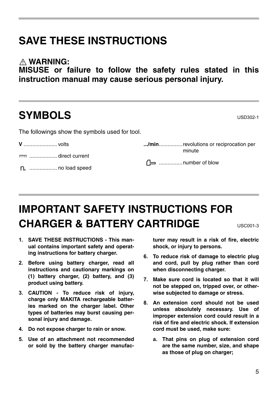 Save these instructions, Symbols | Makita 6918FD User Manual | Page 5 / 20