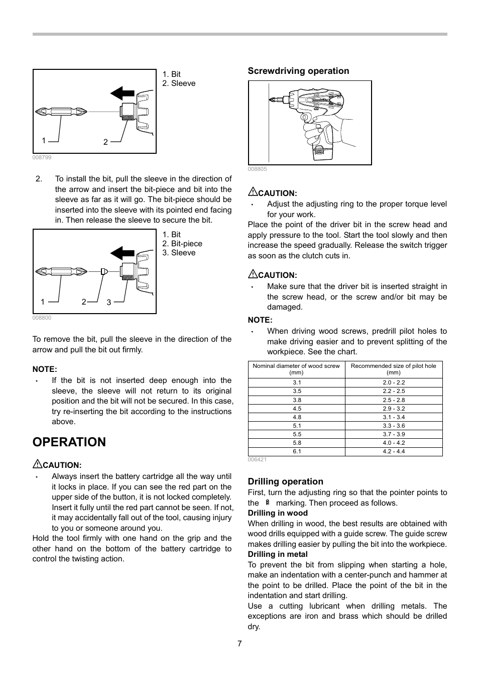 Operation, Screwdriving operation, Drilling operation | Makita DF030D User Manual | Page 7 / 12