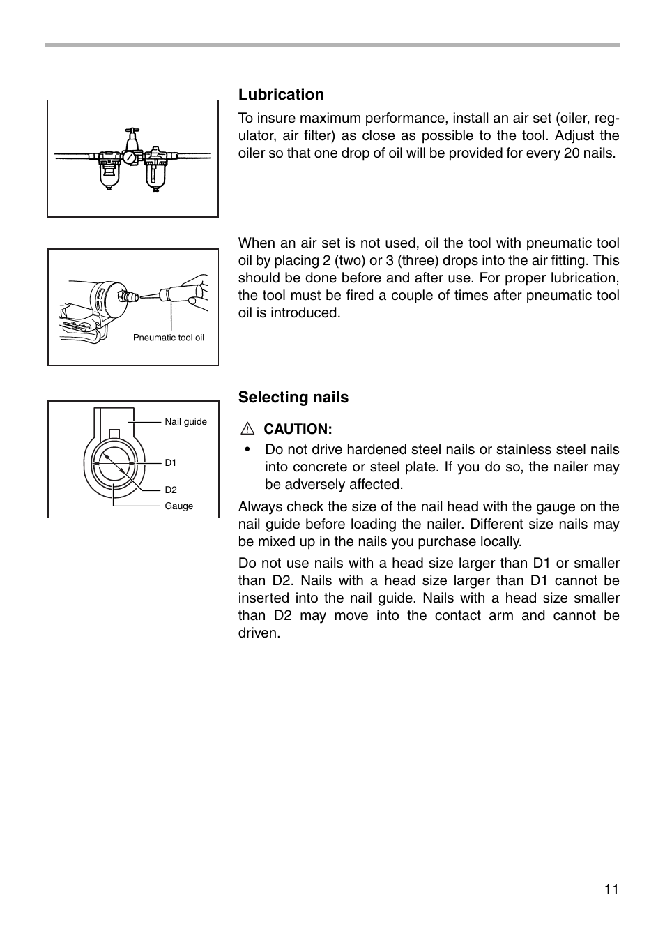 Lubrication, Selecting nails | Makita AG090 User Manual | Page 11 / 20