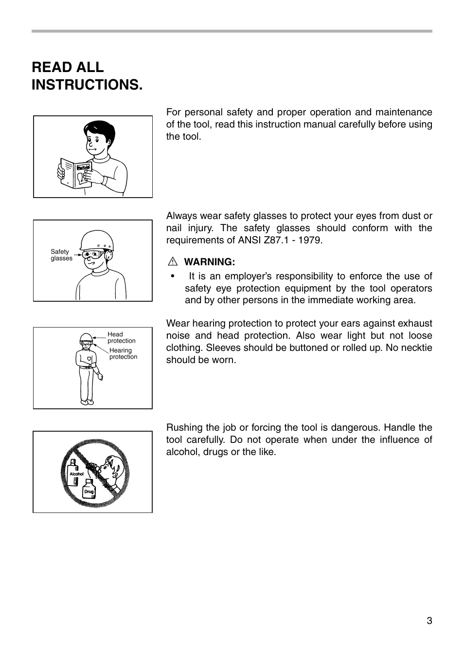 Read all instructions | Makita AG090 User Manual | Page 3 / 20