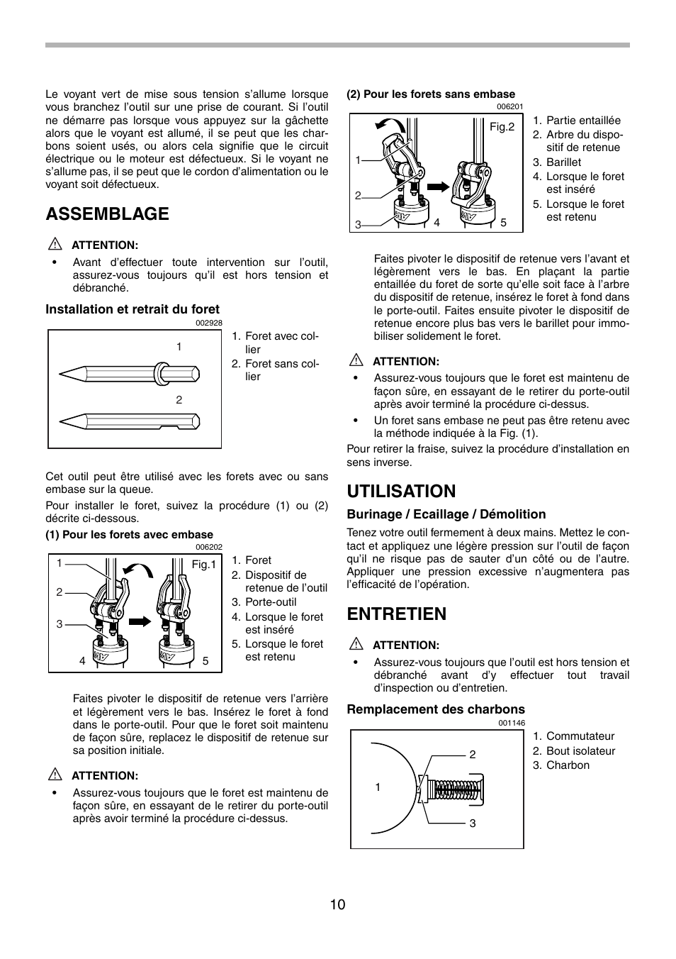 Assemblage, Utilisation, Entretien | Makita HM1801 User Manual | Page 10 / 20