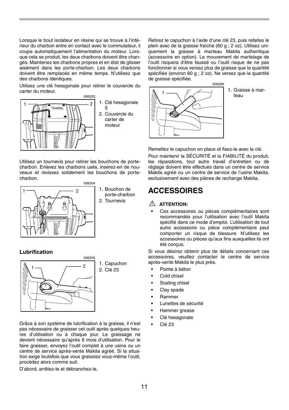 Accessoires | Makita HM1801 User Manual | Page 11 / 20
