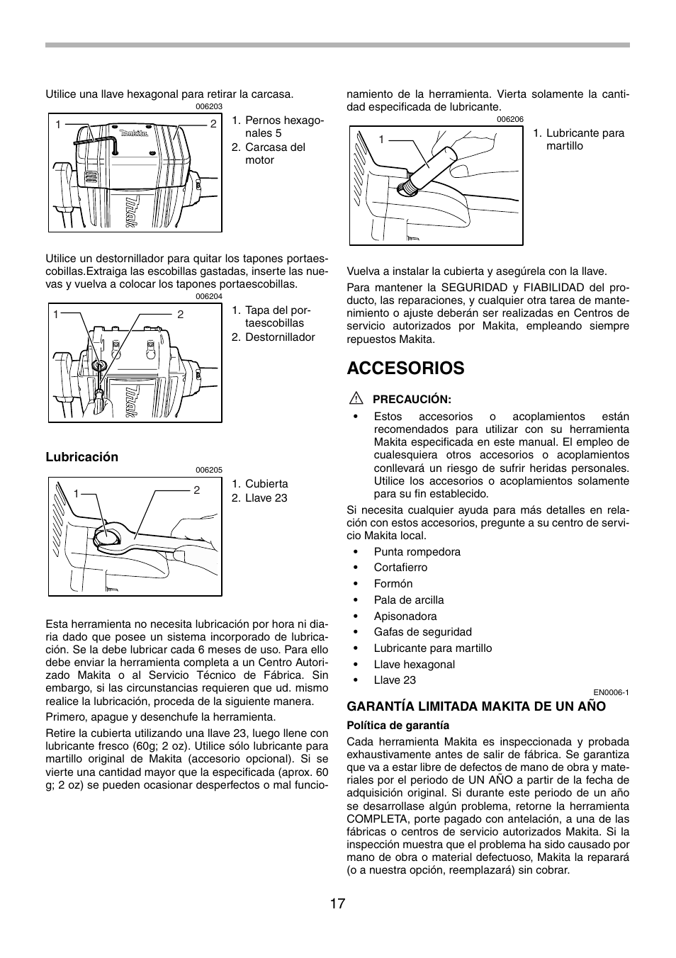 Accesorios | Makita HM1801 User Manual | Page 17 / 20