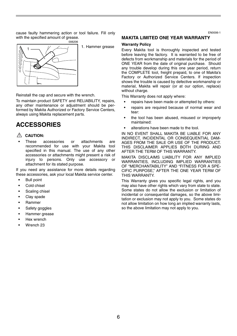 Accessories | Makita HM1801 User Manual | Page 6 / 20