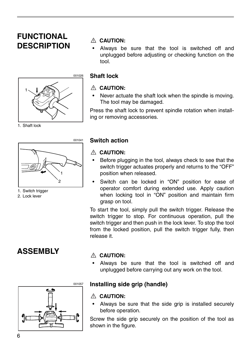 Functional description, Assembly | Makita 9067L User Manual | Page 6 / 16