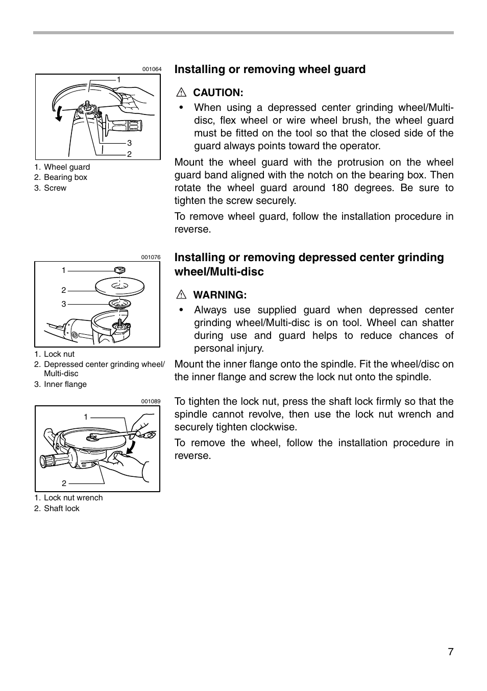 Installing or removing wheel guard | Makita 9067L User Manual | Page 7 / 16