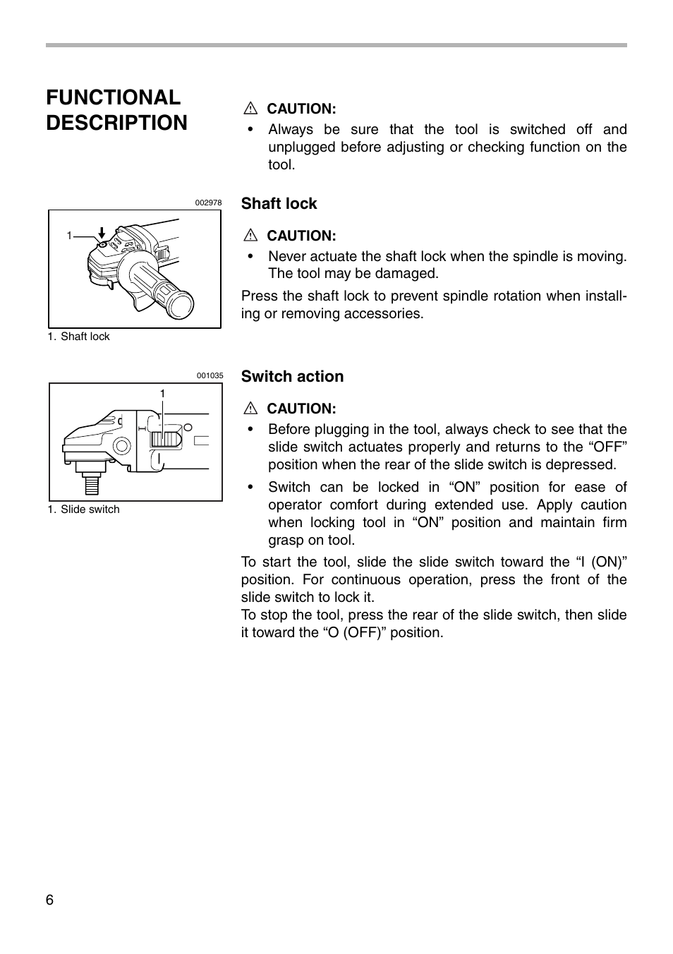 Functional description | Makita 9566CV User Manual | Page 6 / 16