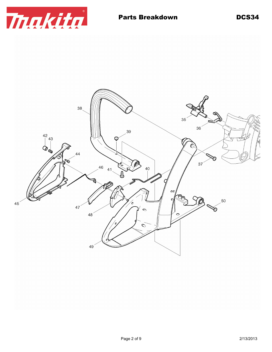 Parts breakdown dcs34 | Makita DCS34 User Manual | Page 2 / 9