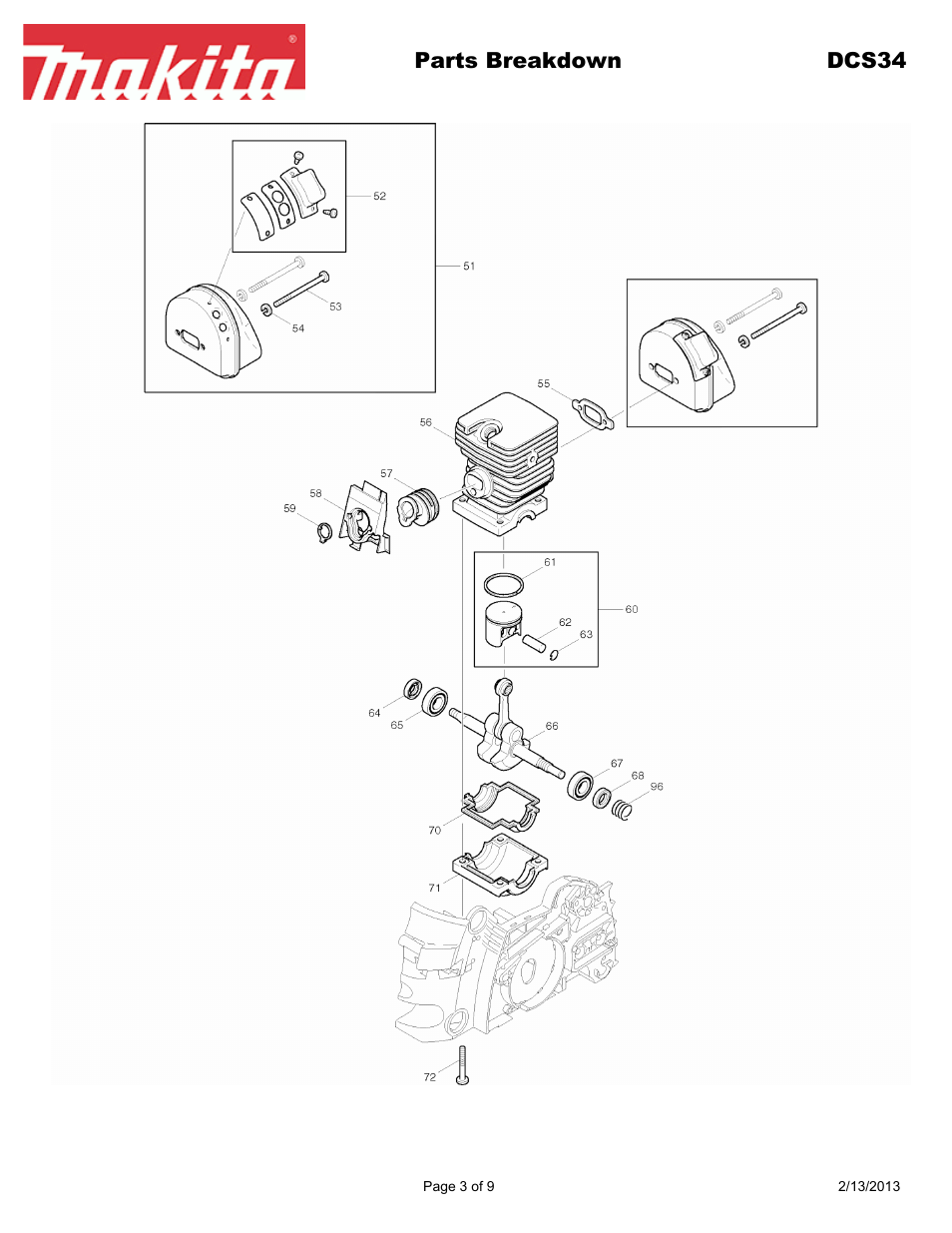 Parts breakdown dcs34 | Makita DCS34 User Manual | Page 3 / 9