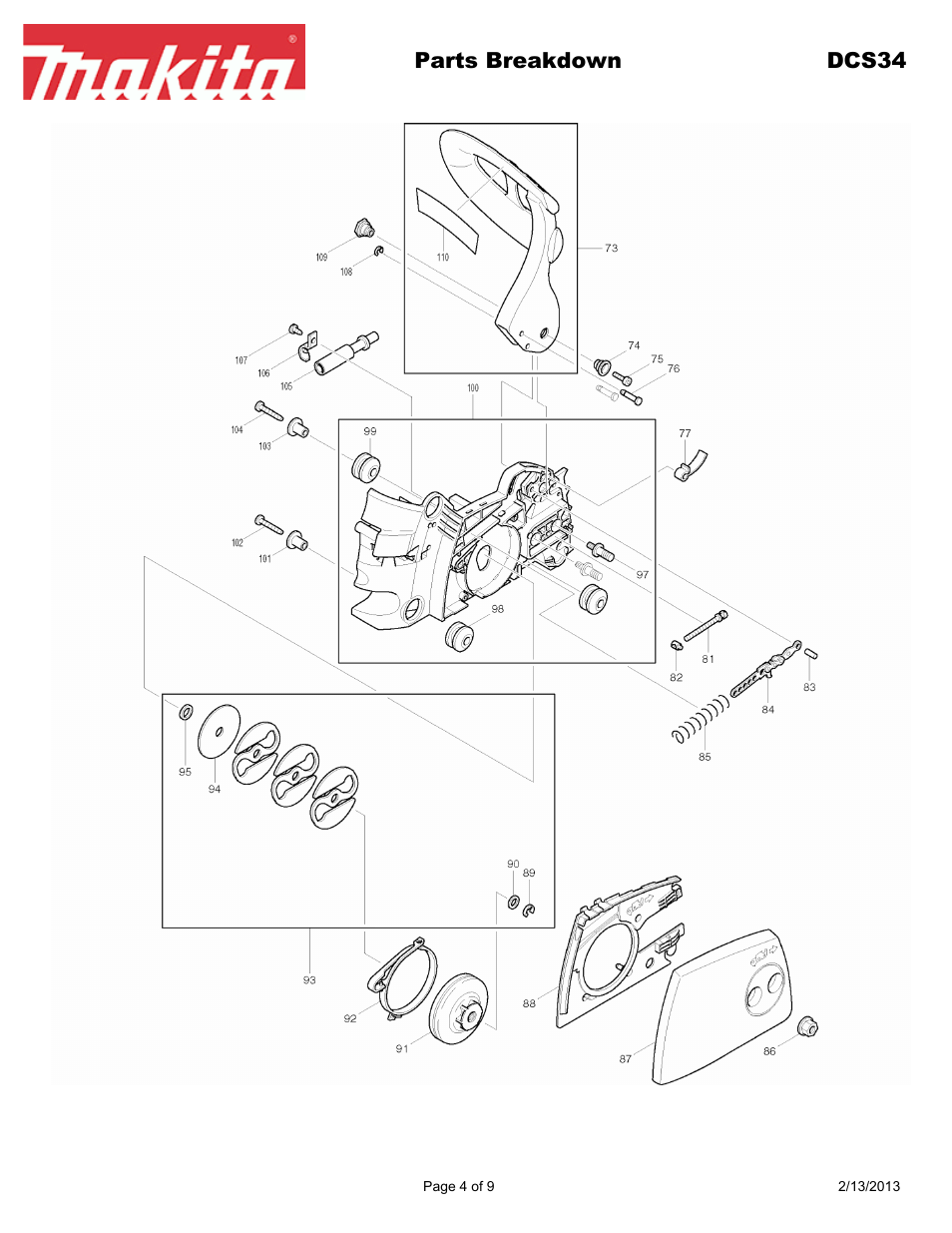 Parts breakdown dcs34 | Makita DCS34 User Manual | Page 4 / 9