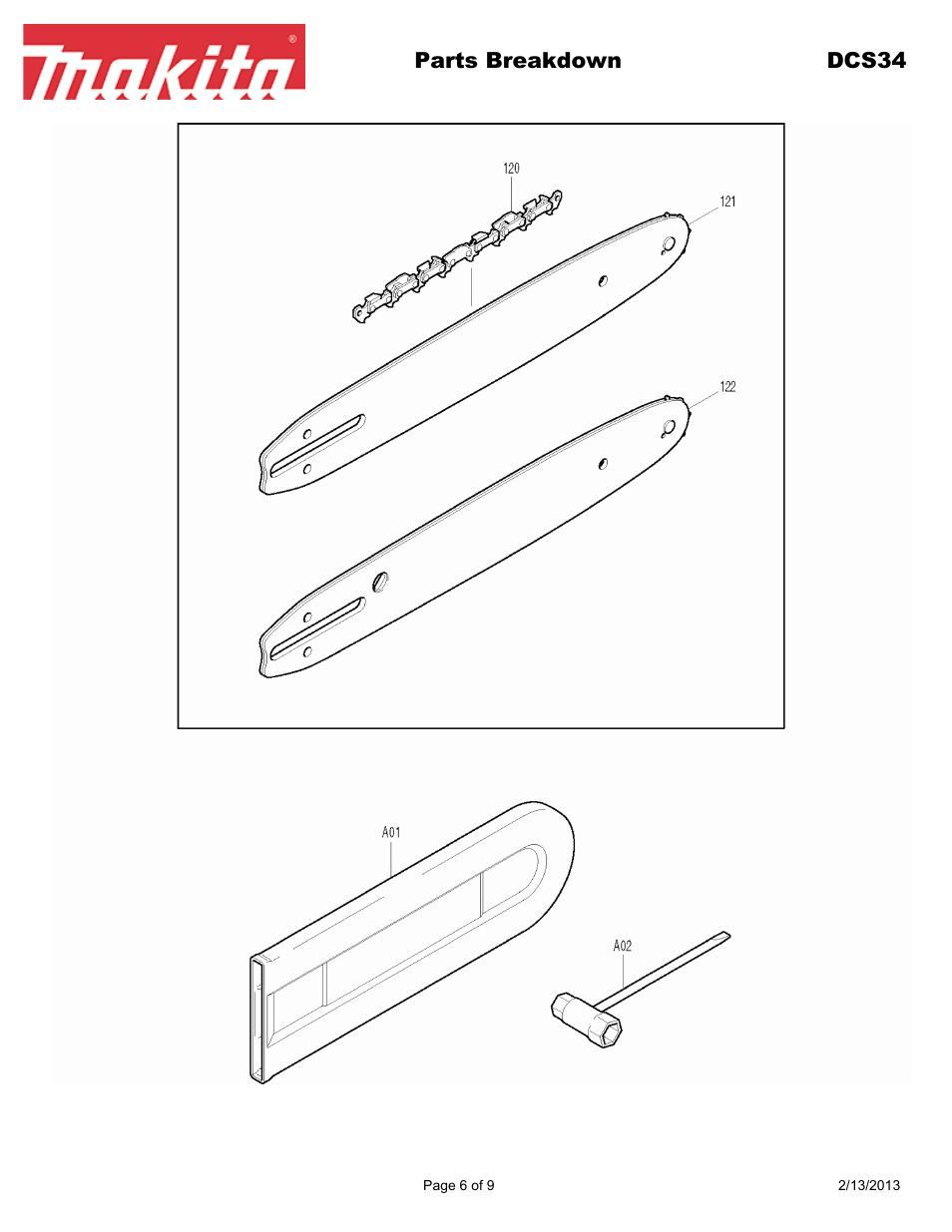 Parts breakdown dcs34 | Makita DCS34 User Manual | Page 6 / 9