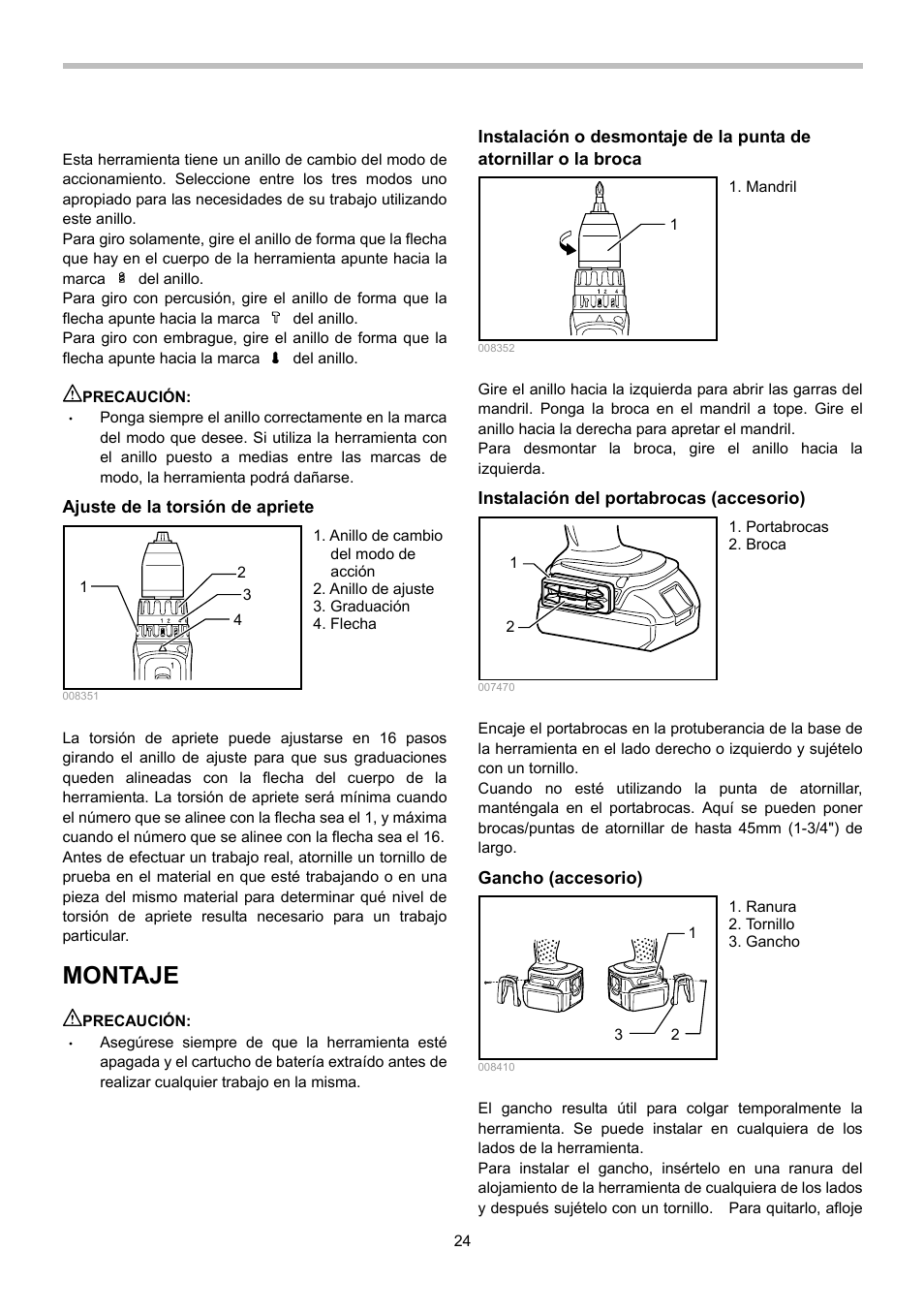 Montaje | Makita BHP442 User Manual | Page 24 / 32