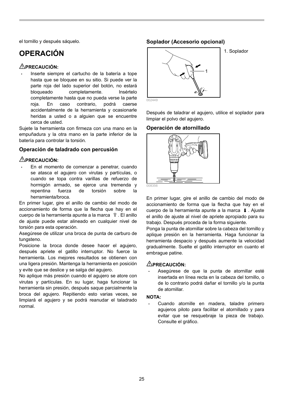 Operación | Makita BHP442 User Manual | Page 25 / 32