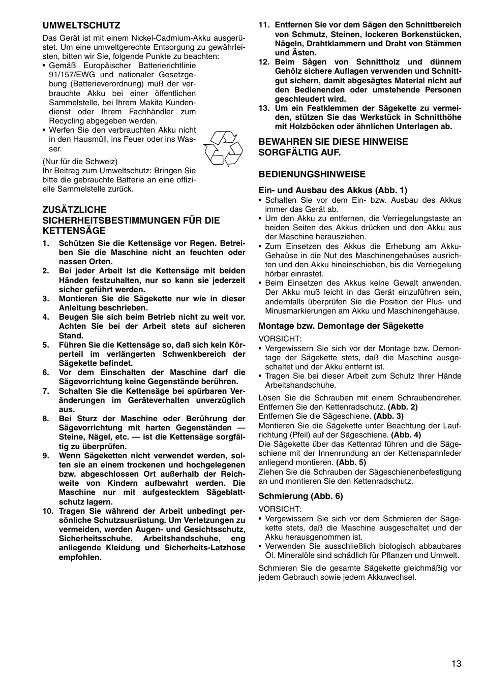 Makita UC120D User Manual | Page 13 / 48