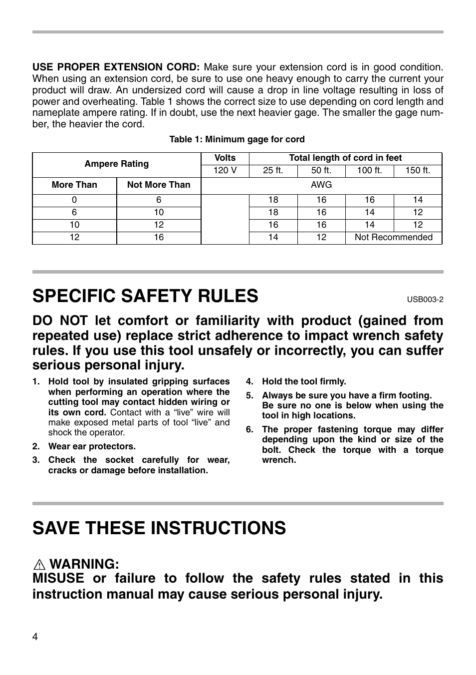 Specific safety rules, Save these instructions | Makita 6906 User Manual | Page 4 / 12