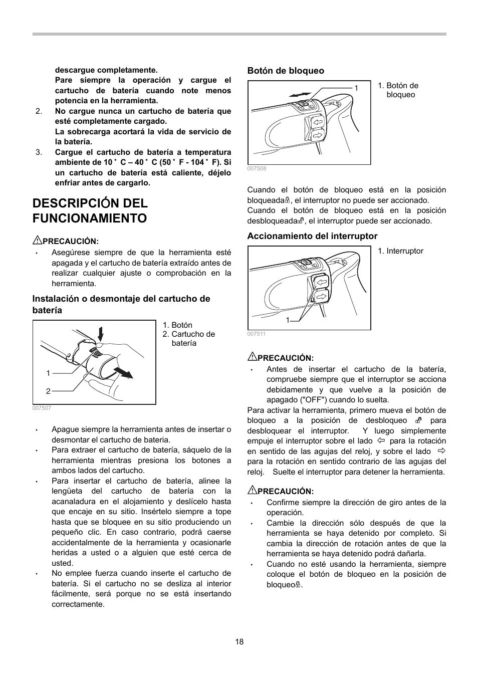 Descripci ó n del funcionamiento | Makita TD020D User Manual | Page 18 / 24