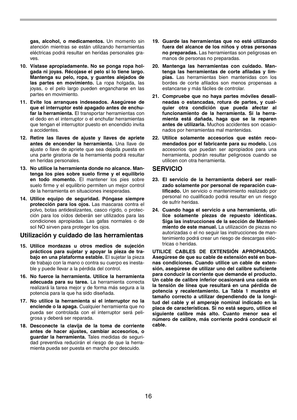 Utilización y cuidado de las herramientas, Servicio | Makita JR3070CT User Manual | Page 16 / 24