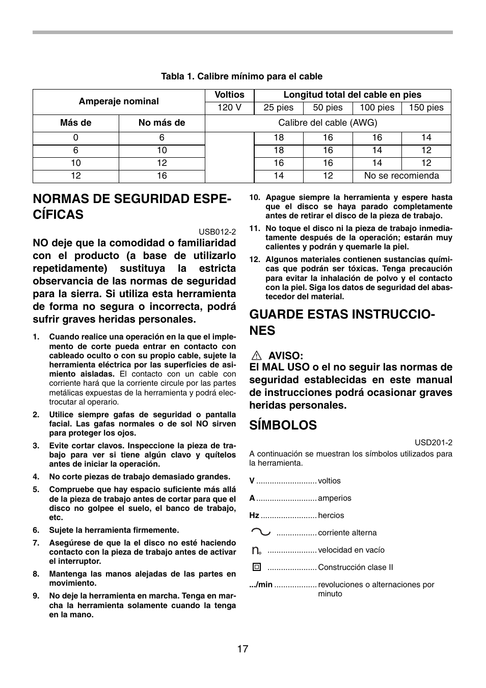 Normas de seguridad espe- cíficas, Guarde estas instruccio- nes, Símbolos | Makita JR3070CT User Manual | Page 17 / 24