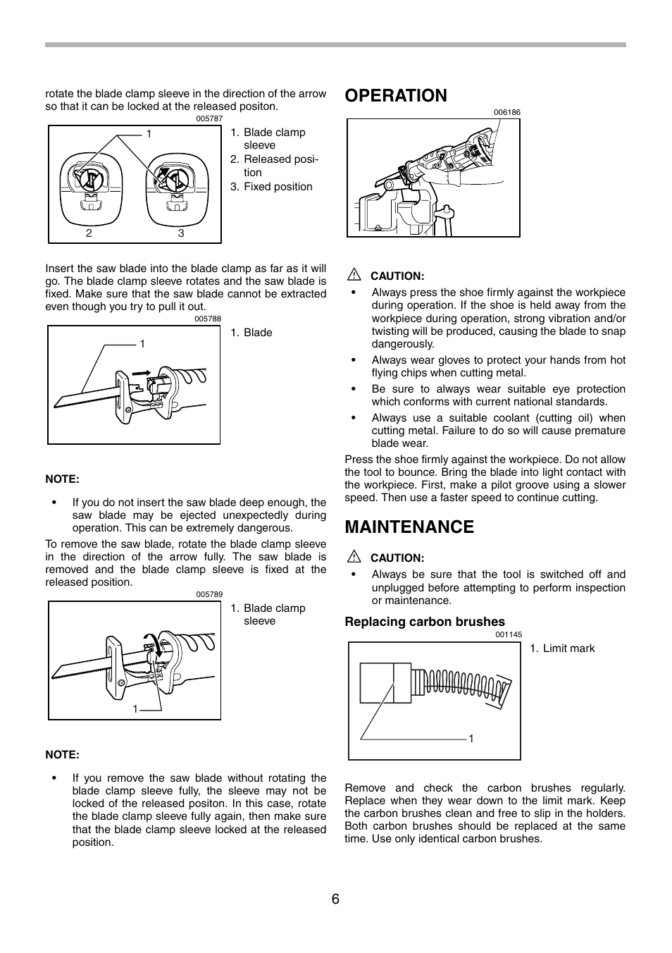 Operation, Maintenance | Makita JR3070CT User Manual | Page 6 / 24