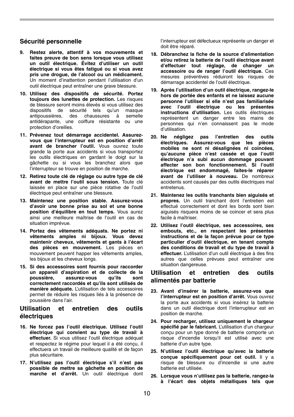 10 sécurité personnelle, Utilisation et entretien des outils électriques | Makita BDF440 User Manual | Page 10 / 28