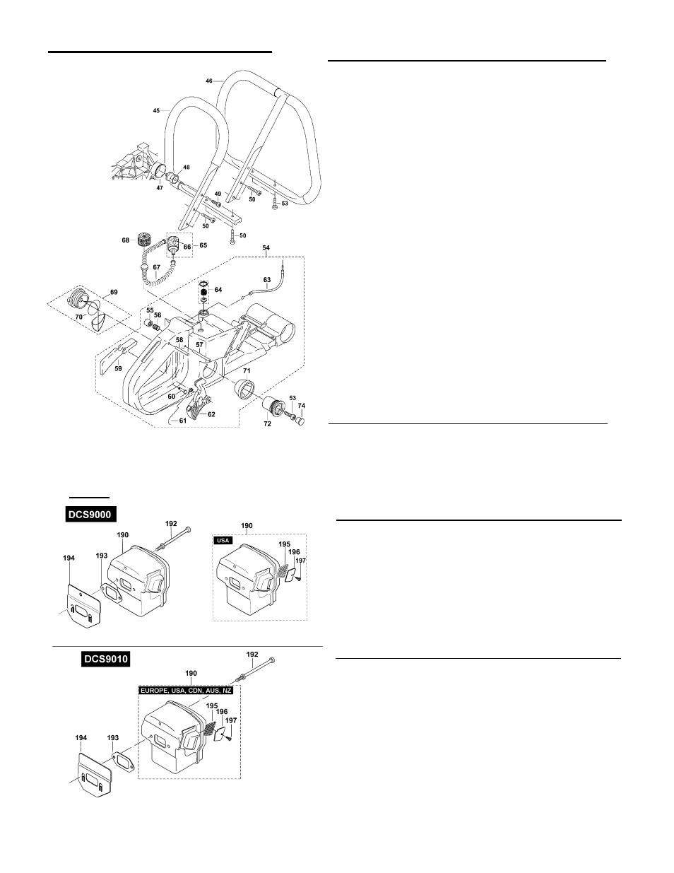 Fuel tank, tubular grip, rubber buffer, Muffler | Makita GE MONOGRAM ZISP480DXSS User Manual | Page 2 / 6