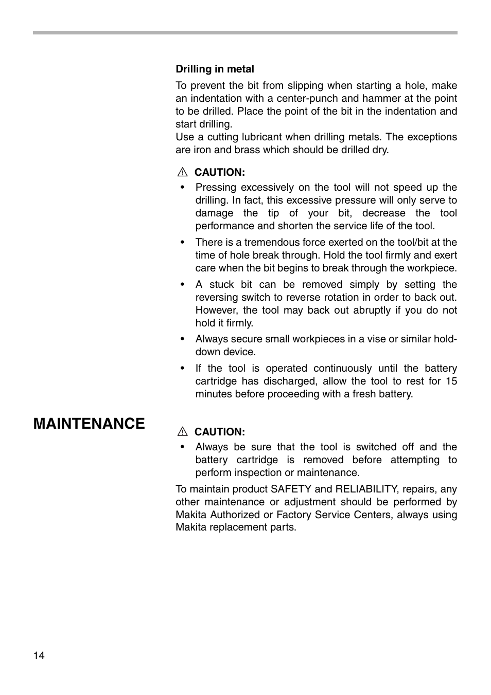 Maintenance | Makita DA302D User Manual | Page 14 / 20