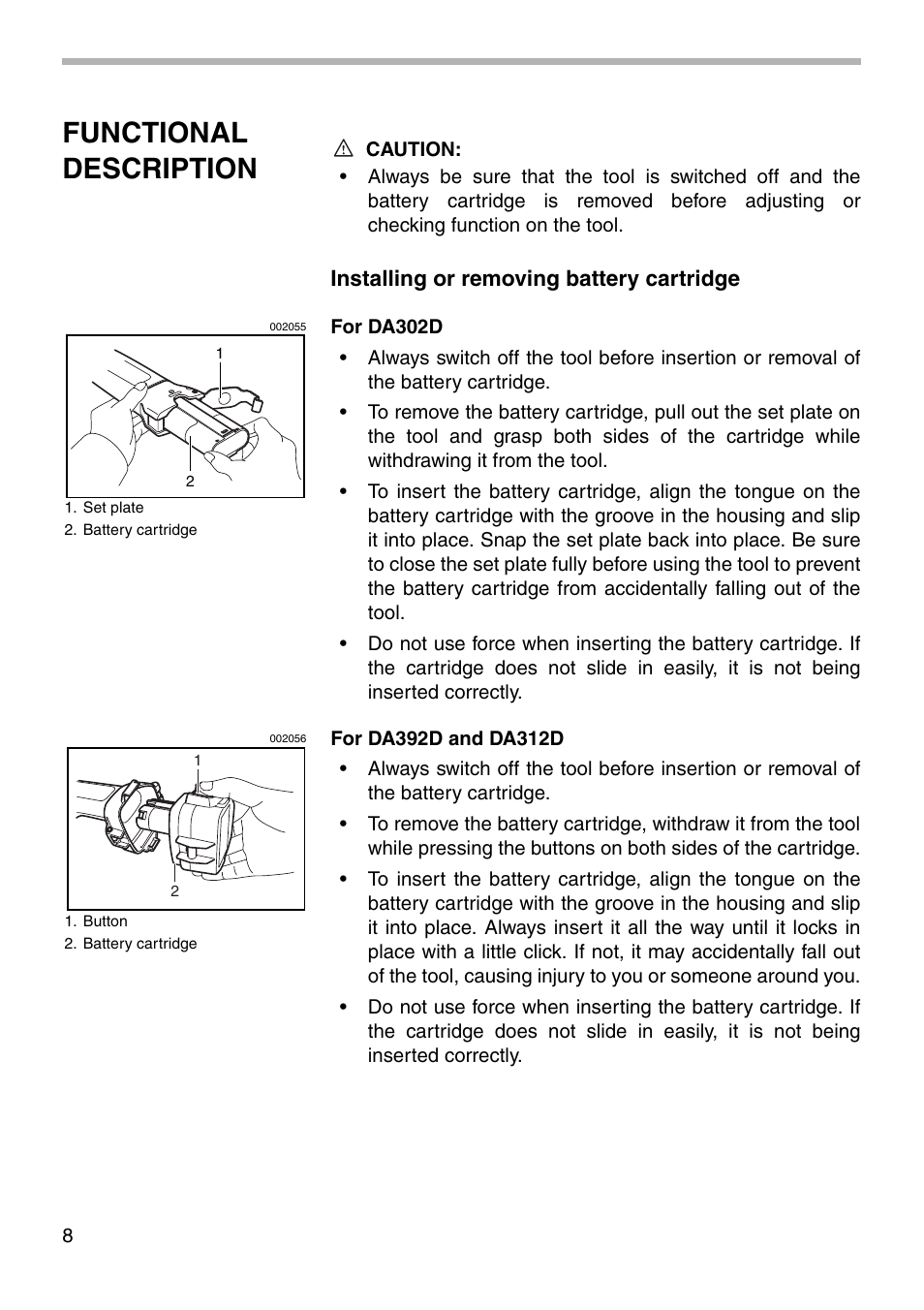 Functional description | Makita DA302D User Manual | Page 8 / 20
