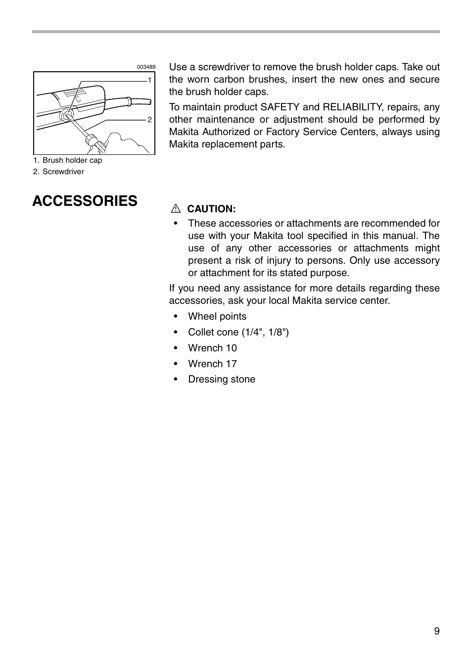 Accessories | Makita 906H 003485 User Manual | Page 9 / 16