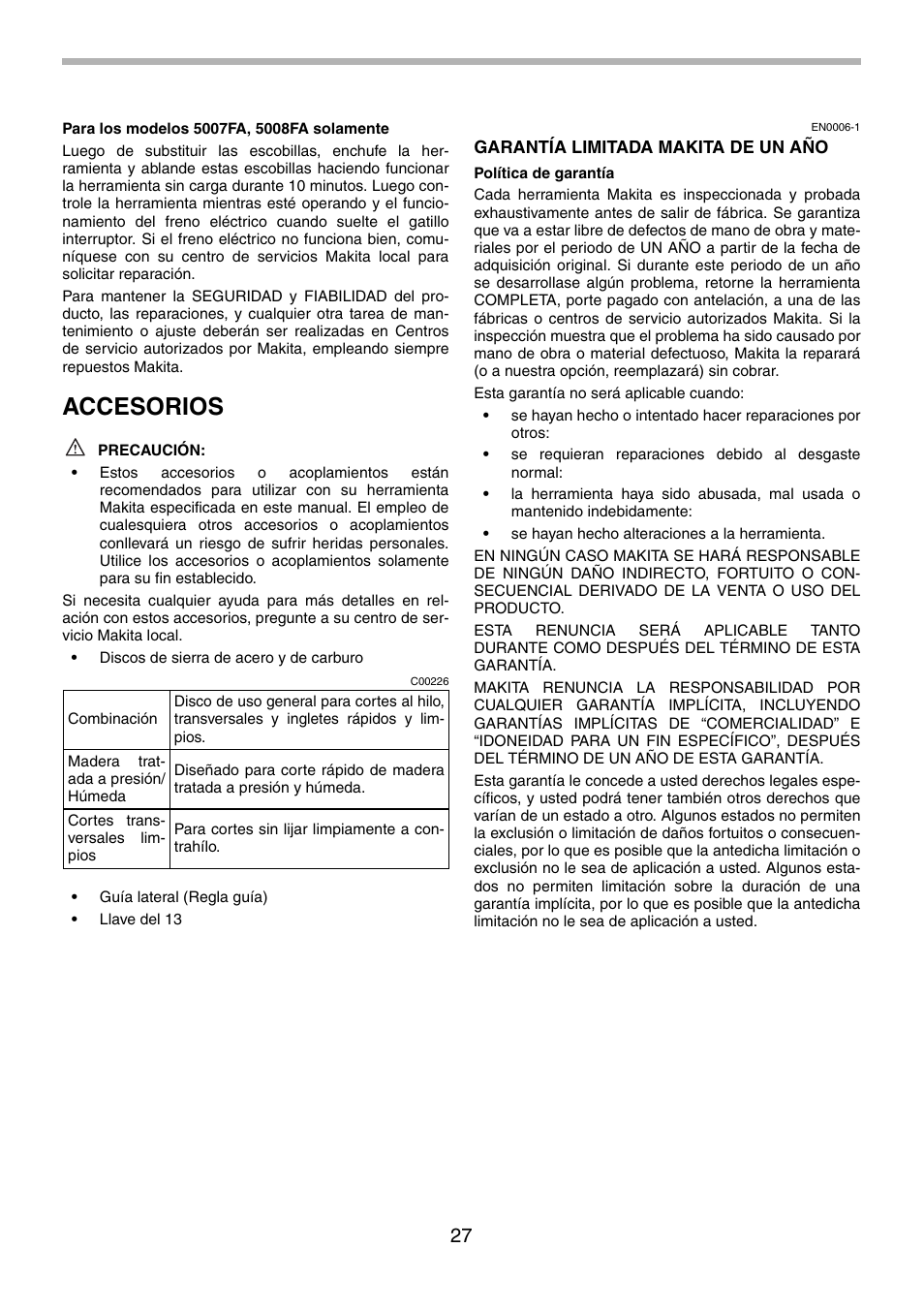 Accesorios | Makita 5008F User Manual | Page 27 / 28