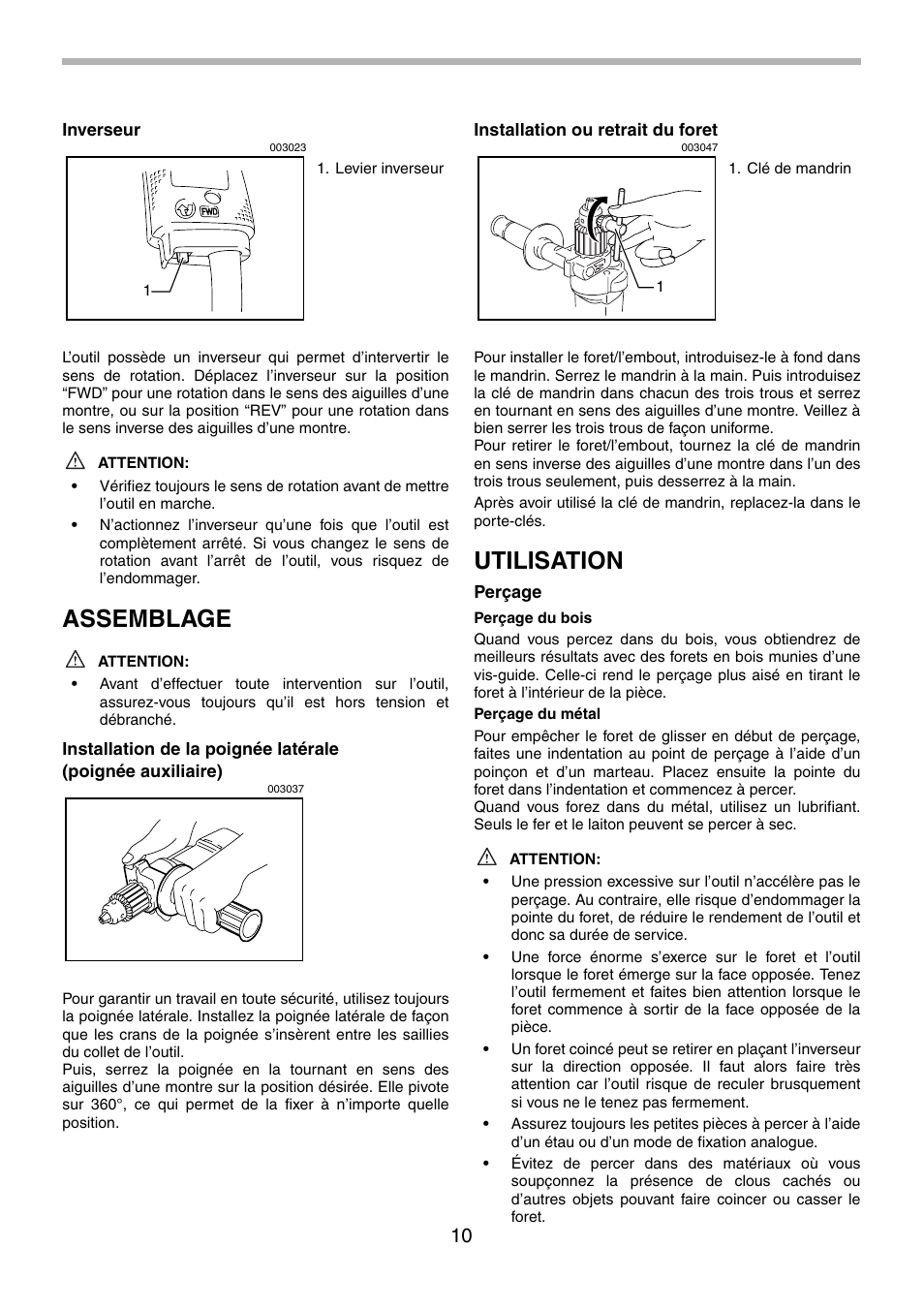 Assemblage, Utilisation | Makita 6303H User Manual | Page 10 / 20