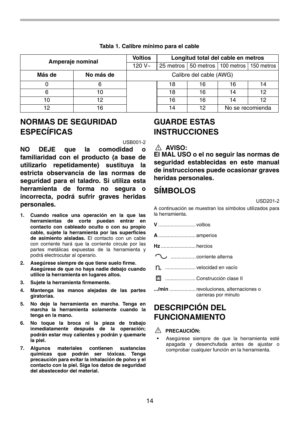 Normas de seguridad específicas, Guarde estas instrucciones, Símbolos | Descripción del funcionamiento | Makita 6303H User Manual | Page 14 / 20