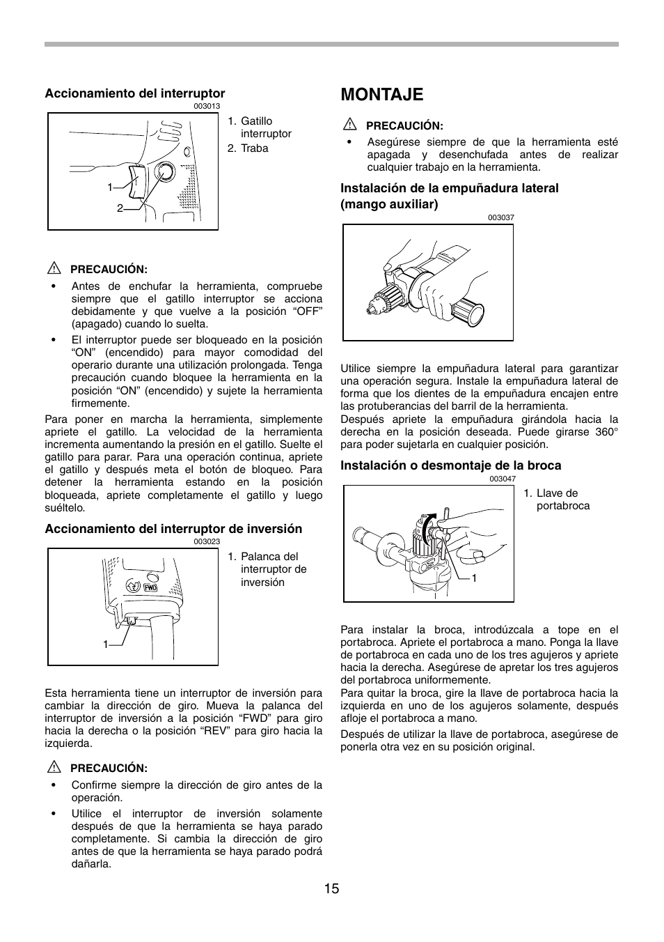 Montaje | Makita 6303H User Manual | Page 15 / 20