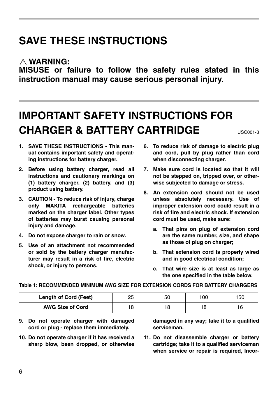 Save these instructions | Makita 4190D User Manual | Page 6 / 20