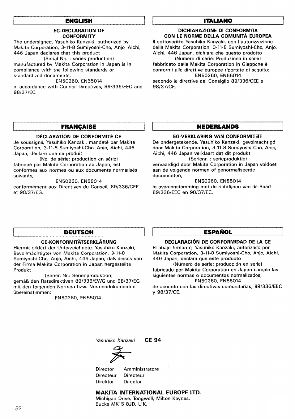 Makita 6015DWE User Manual | Page 52 / 60