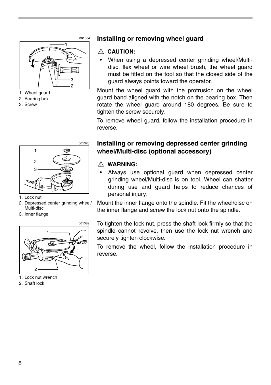 Installing or removing wheel guard | Makita 9060L User Manual | Page 8 / 16