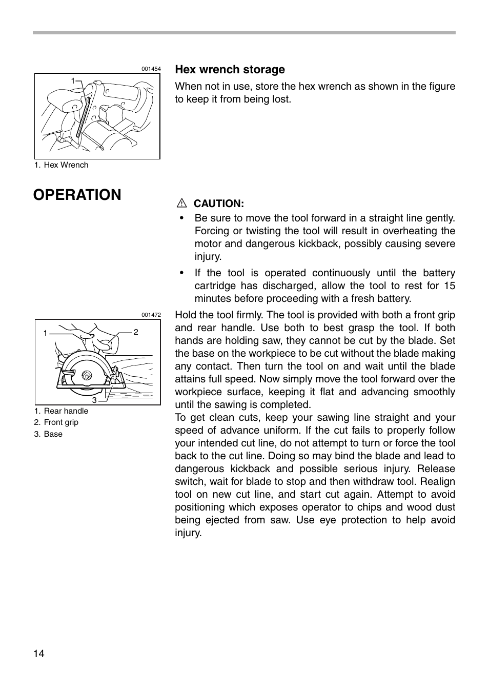 Operation, Hex wrench storage | Makita 5621D User Manual | Page 14 / 24