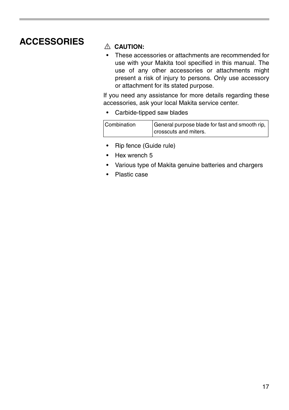 Accessories | Makita 5621D User Manual | Page 17 / 24