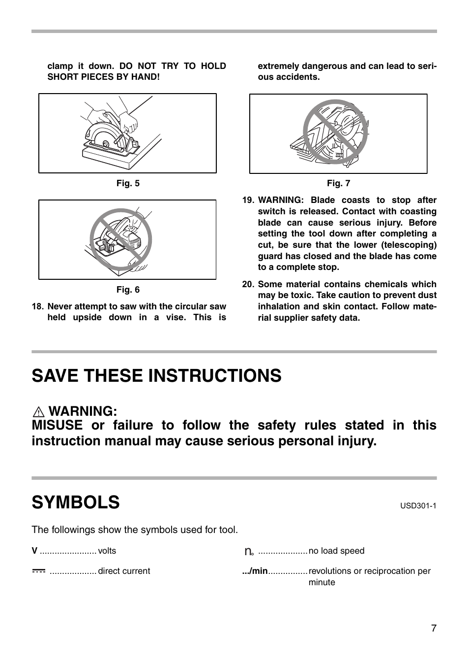 Save these instructions, Symbols | Makita 5621D User Manual | Page 7 / 24