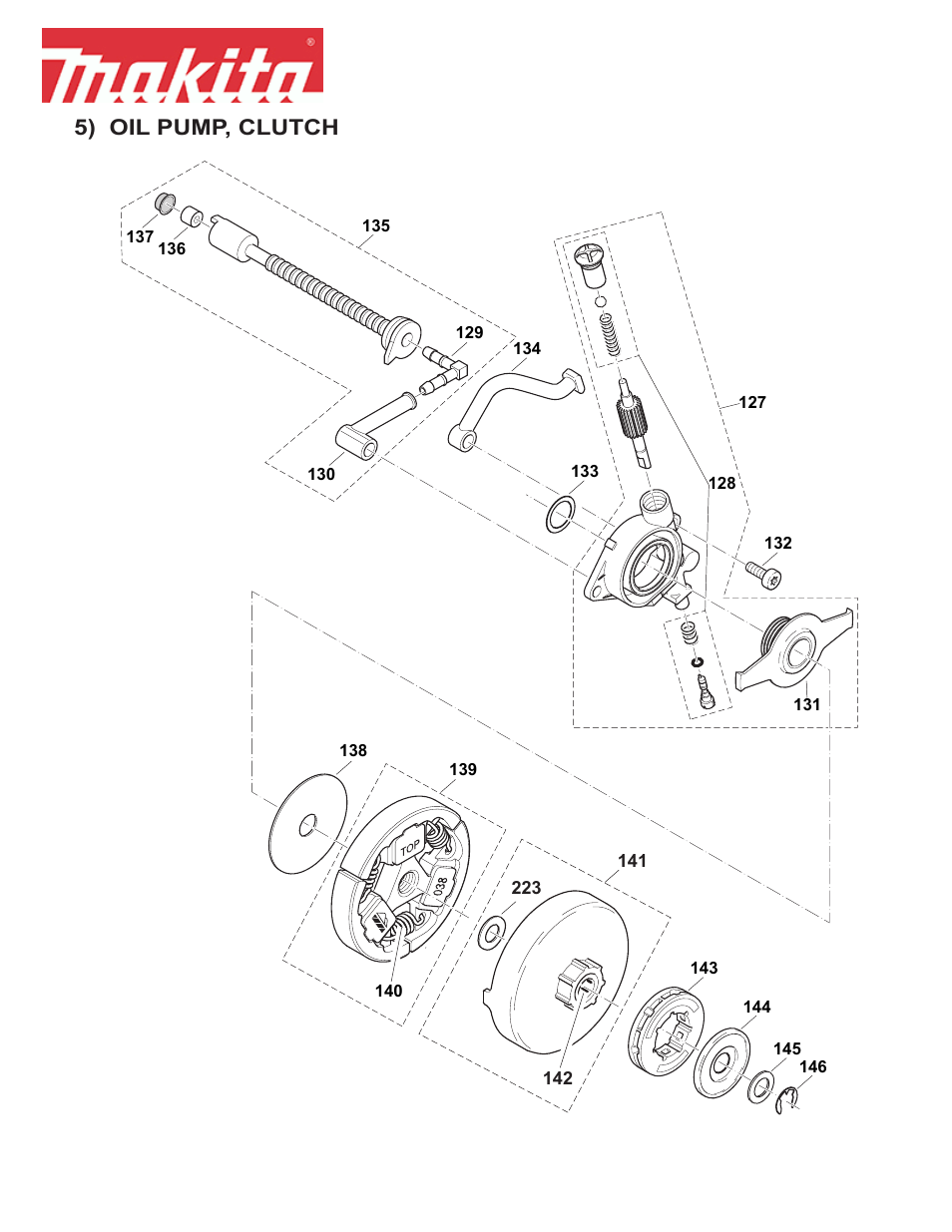 Parts breakdown em4251, 5) oil pump, clutch | Makita DCS642120 User Manual | Page 6 / 13