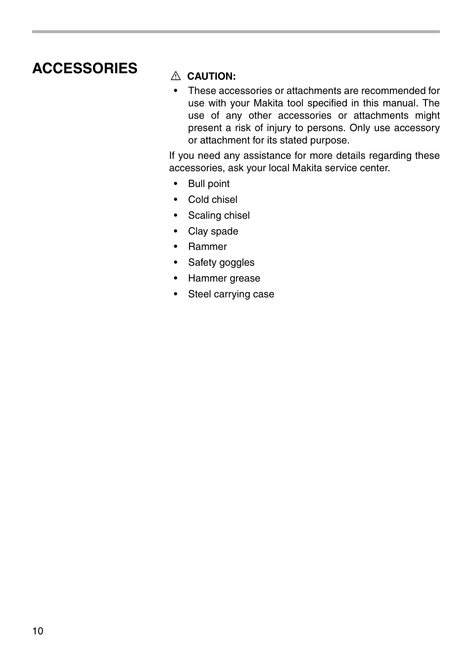 Accessories | Makita HM1303B User Manual | Page 10 / 16