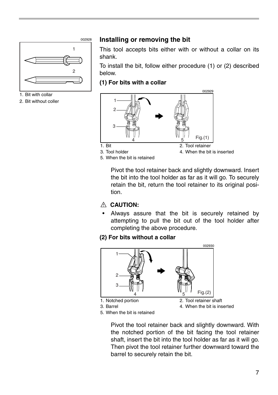 Installing or removing the bit | Makita HM1303B User Manual | Page 7 / 16